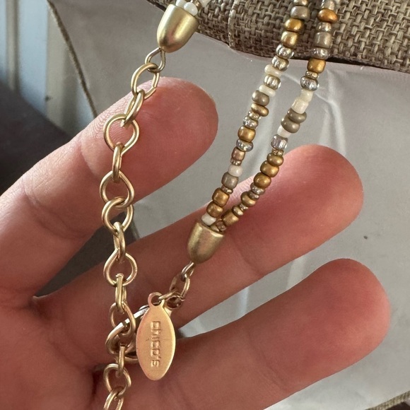 Chico's beaded necklace all glass gold toned long adjustable - Picture 3 of 3